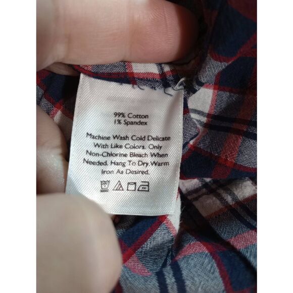 Eddie Bauer Shirt Ladies Small Navy Red Button Front - Picture 6 of 7